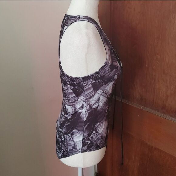 MADISON & BERKELEY marbled black swirl print lace up bodysuit M - Picture 5 of 11